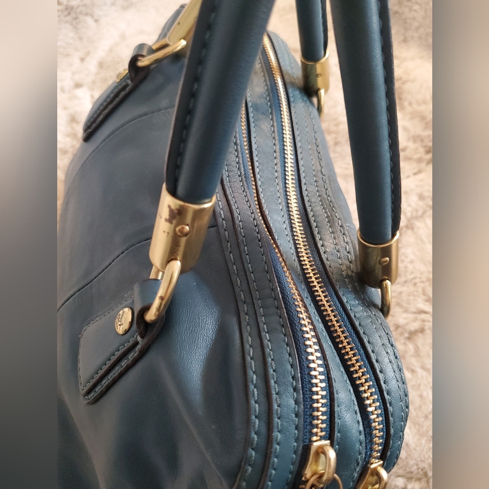 Coach Authentic Leather Satchel Teal Blue Gold Hardware 2009 w/ Certificat - Picture 14 of 16